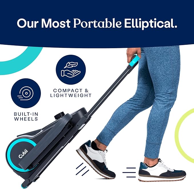 Cubii GO Aqua - Compact Whisper Quiet Under Desk Elliptical with LCD Monitor, Adjustable Resistance, Portable Design with Telescopic Handle & Wheels