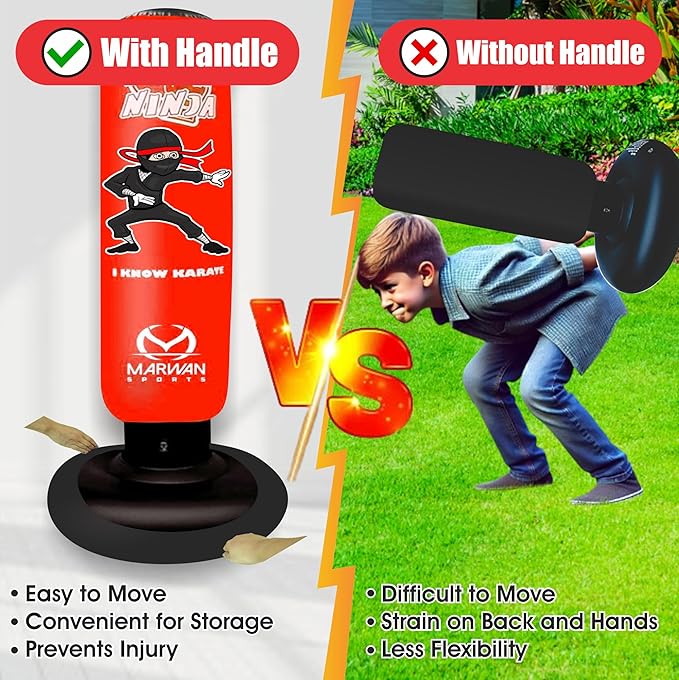 Durable Inflatable Kids Punching Bag for Karate and Boxing โ Bounce-Back Martial Arts Bag for Boys and Girls, Great Birthday Gift to Relieve Energy and Build Skills for Boys Ages 4-12