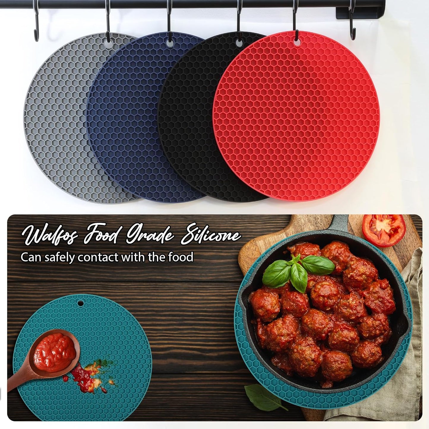Joyhalo Trivets for Hot Dishes - Hot Pads for Kitchen, Silicone Pot Holders for Hot Pots and Pans, Silicone Mats for Kitchen Countertops, Table, Flexible Easy to Wash and Dry, Green
