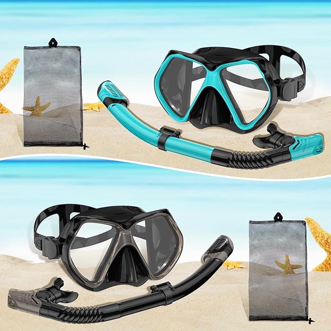 2 Pack Snorkeling Gear for Adults, Dry Snorkel, Mask Set Adult, Diving Scuba Mask, Scuba Gear, Swimming Goggles with Nose Cover, Swim Freediving Tempered Glass Panoramic View Travel Packages