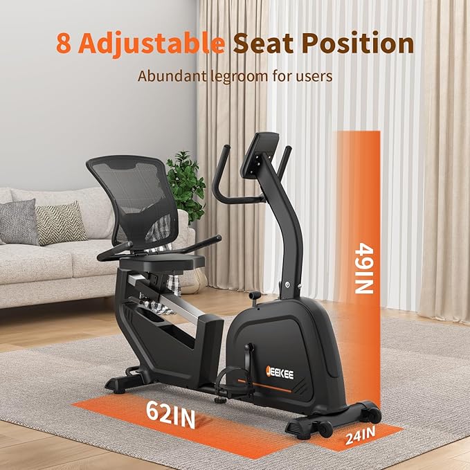 JEEKEE Recumbent Exercise Bike for Seniors,Stationary Bikes for Home, 300LB Capacity & 16 Levels Magnetic Resistance, Heart Rate Handle