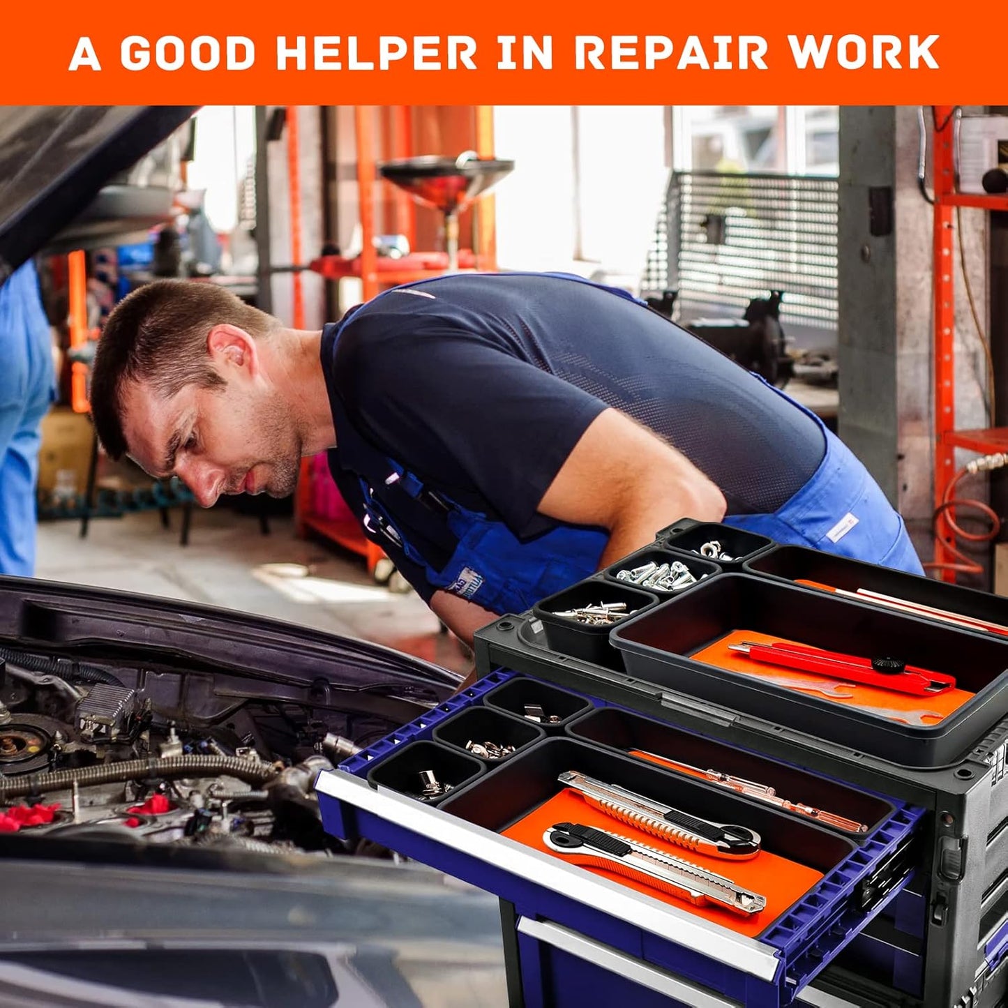 Tool Box Organizer, Tool Drawer Organizer Tray Divider, Toolbox Organization, Garage Tool Organizers and Storage, Tool Box Accessories for Rolling Tool Chest Cabinet (Orange (47PCS))