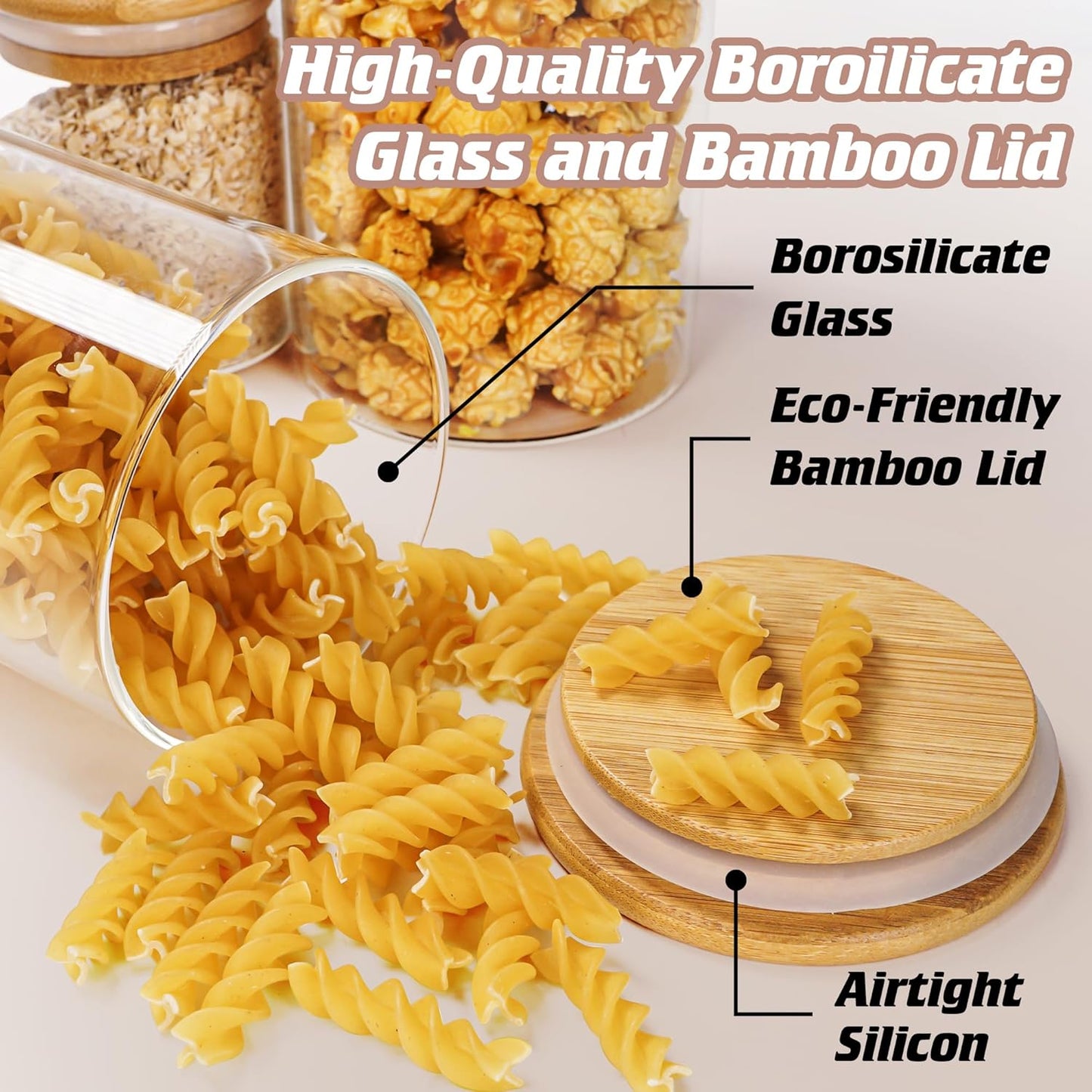 Glass Jars with Bamboo Wooden Airtight Lids 6oz 10oz 18 oz Spice Jars Food Storage Containers for Home Kitchen, Tea, Salt, Pepper, Spices, Coffee, Herbs, Grains