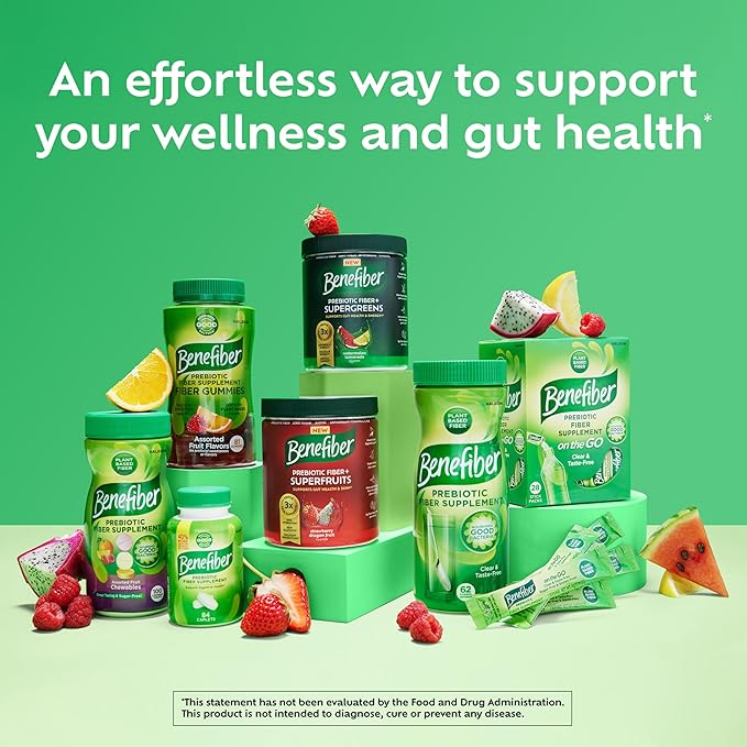 Benefiber Prebiotic Fiber + Supergreens Dietary Supplement Powder, Watermelon Lemonade Flavor, 8.8 oz (250g), 25 Day Supply