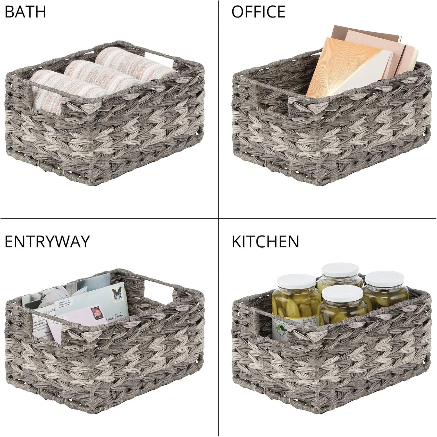 mDesign Woven Farmhouse Kitchen Pantry Food Storage Organizer Basket Bin Box - Container Organization for Cabinets, Cupboards, Shelves, Countertops - Store Potatoes, Onions, Fruit - 3 Pack, Gray Ombre