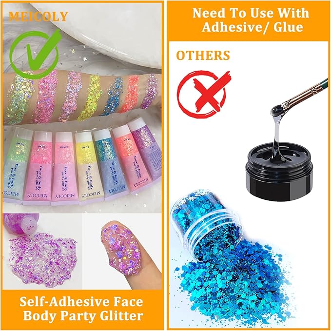 MEICOLY Chameleon Light Purple Body Glitter,Chunky Face Glitter for Halloween,Color Changing Mermaid Face Glitter Gel,Holographic Glitter Sequins for Face Body Hair,Festival Party Cheer Glitter Makeup