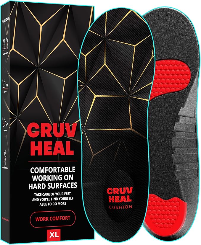 Work Pro Comfort Insoles - Shock Absorption - Low Arch - Cushioning Anti Fatigue Shoe Insert Men Women - Non-Slip - Soft Comfortable Work Boot Insoles - Foot Pain Relief (XL, Black)