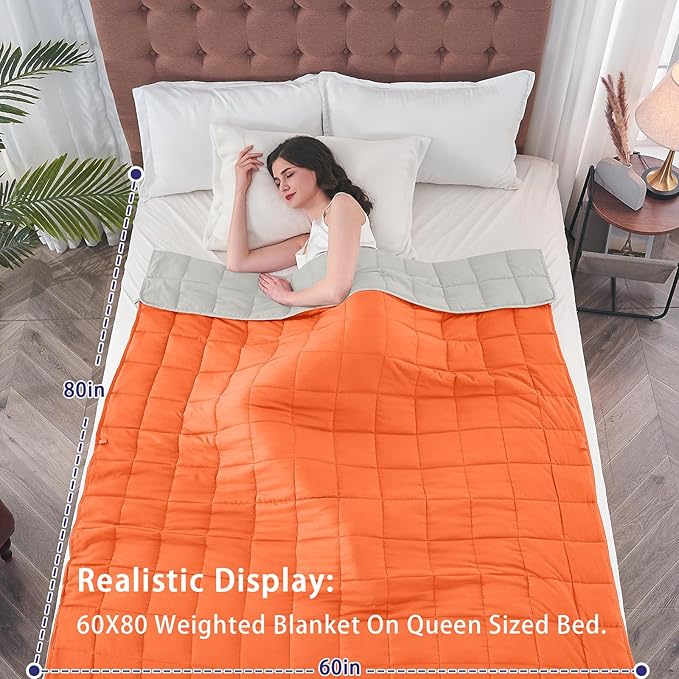 yescool Weighted Blanket for Adults (15 lbs, 60" x 80", Orange) Cooling Heavy Blanket for Sleeping Perfect for 140-160 lbs, Queen Size Breathable Blanket with Premium Glass Bead, Machine Washable