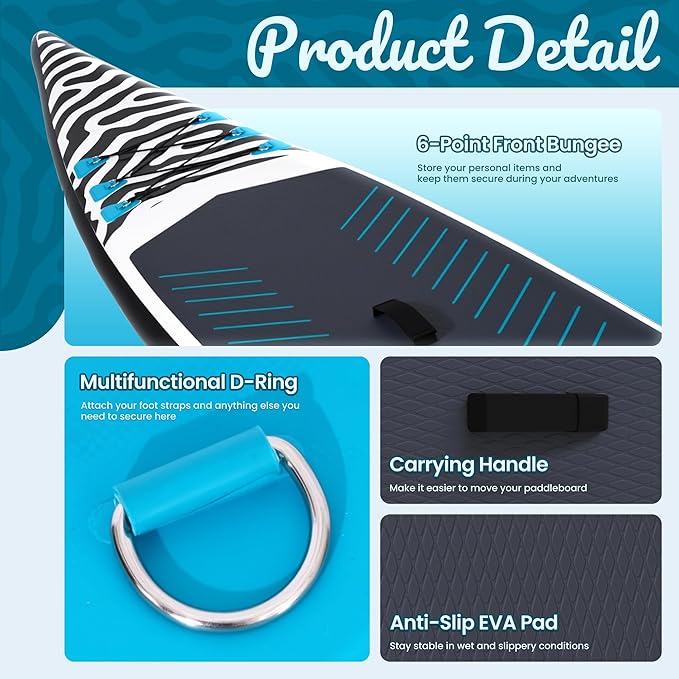 Paddle Board 14'x25’’ Inflatable Paddle Board with Complete SUP Accessories, Anti-Slip EVA Deck, Air Pump, Removable Fins, Carrying Handle, Backpack for Adult