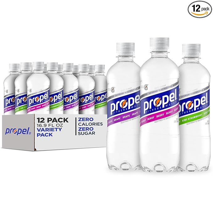 Propel, 3 Flavor Variety Pack, Zero Calorie Sports Drinking Water with Electrolytes and Vitamins C&E, 16.9 Fl Oz (Pack of 12)
