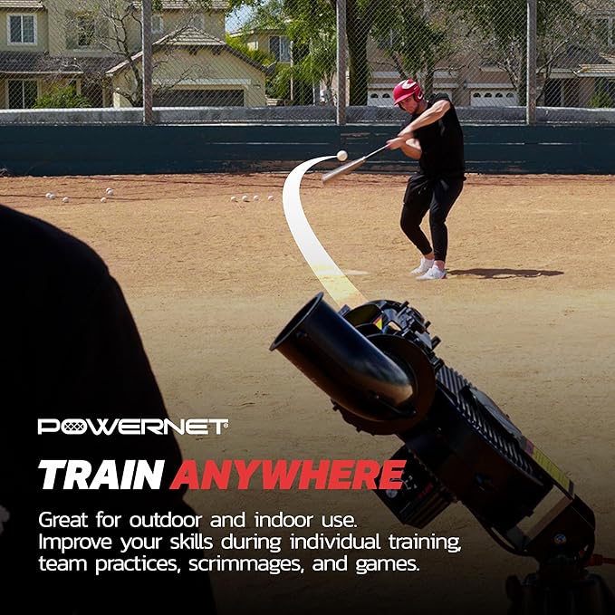 PowerNet Launch F-lite Softball & Baseball Pitching Machine, Dimpled Practice Balls, Bucket of Baseballs, Coaching Bucket Bundle for Pitching Machine, Baseball Training Equipment