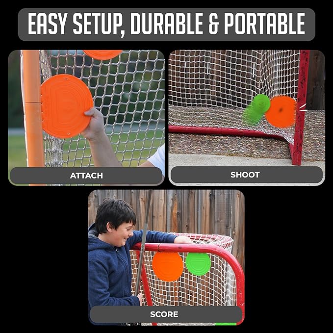 Combo Bundle of Durable Magnetic Lacrosse Goal Targets/Hockey Targets with 4 Pearl Lacrosse LT Textured Balls and 4 Tethers| Lacrosse Net Goalie Targets