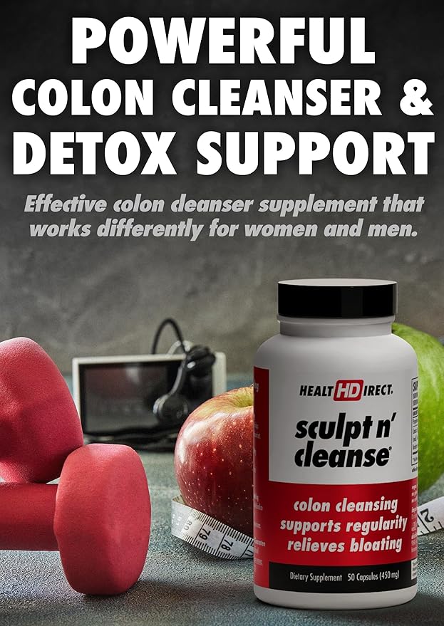 HEALTH DIRECT Sculpt n' Cleanse - Herbal Colon Cleanse for Digestive Health & Regularity - Natural Detox & Gut Flush Supplement - 50 Veggie Capsules