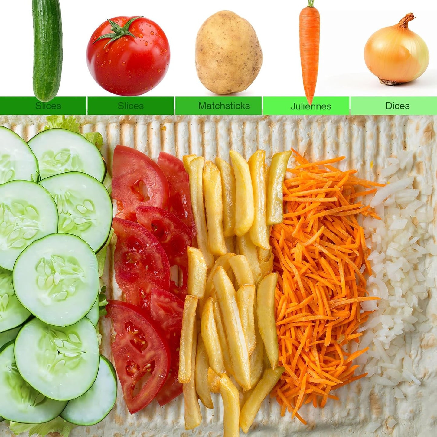 Masthome 5 in 1 Vegetable Chopper, Safe Mandoline Slicer,Professional Vegetable Slicer, Julienne&Dicer for Vegetables,Potato Slicer,Thickness Adjustable 0.1-8 mm Artifact Fast Meal Prep(Green)