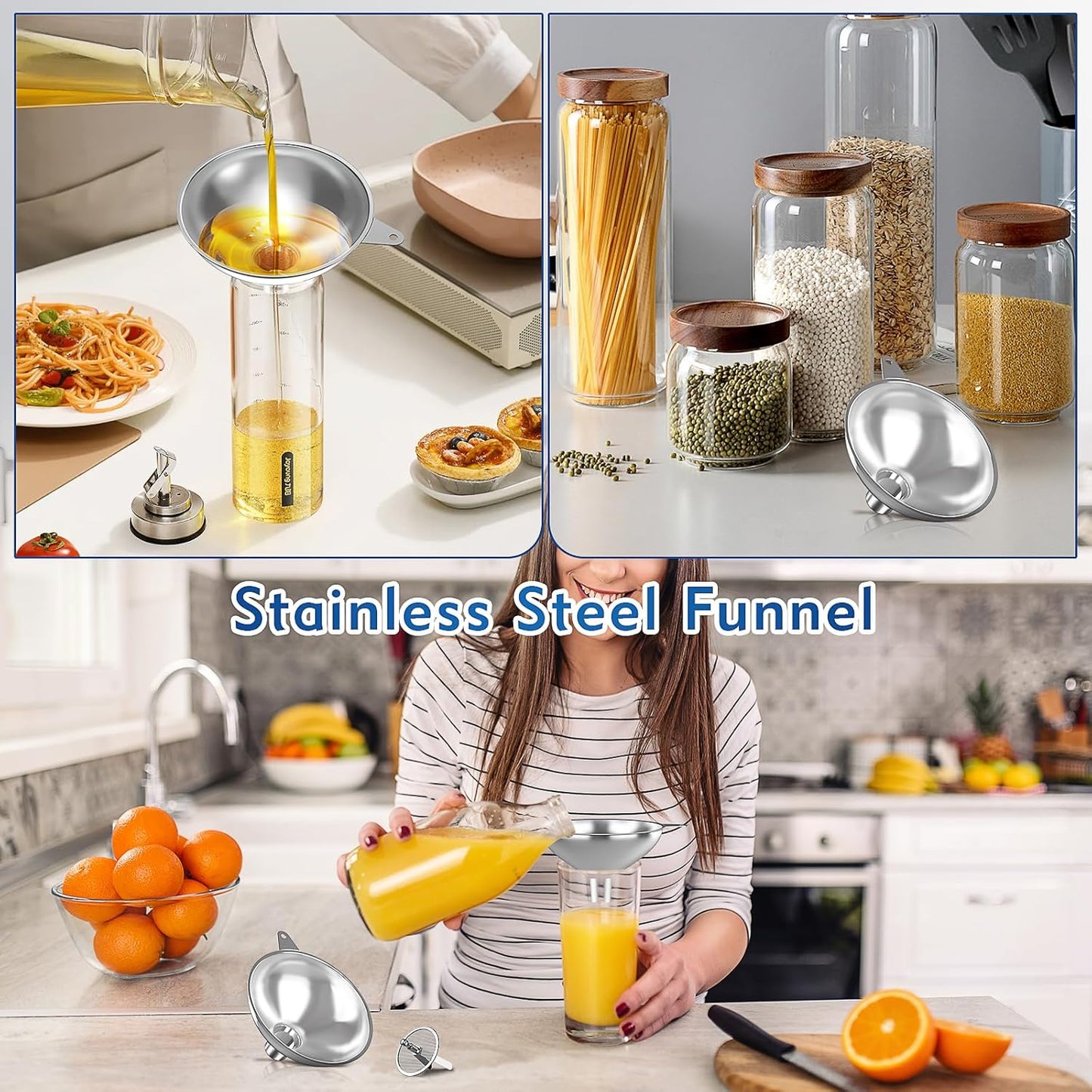 Stainless Steel Funnel with 30 Mesh Filter Food Grade Metal Funnel for Kitchen, Liquids, Oil, Powder, Wide Mouth Bottles, Home Brewing