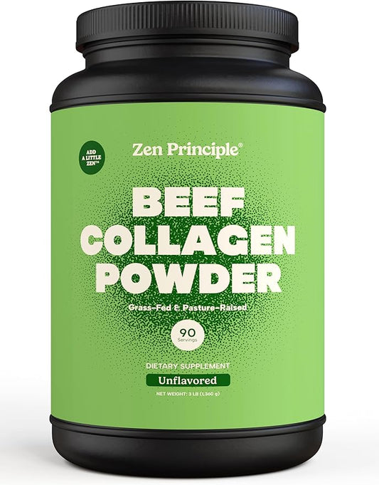 Zen Principle Grass-Fed Agglomerated Hydrolyzed Collagen Peptides 3 lb. Anti-Aging Protein Powder for Healthy Hair, Skin & Joints. Paleo and Keto Friendly, GMO and Gluten Free, Pasture-Raised Bovine.