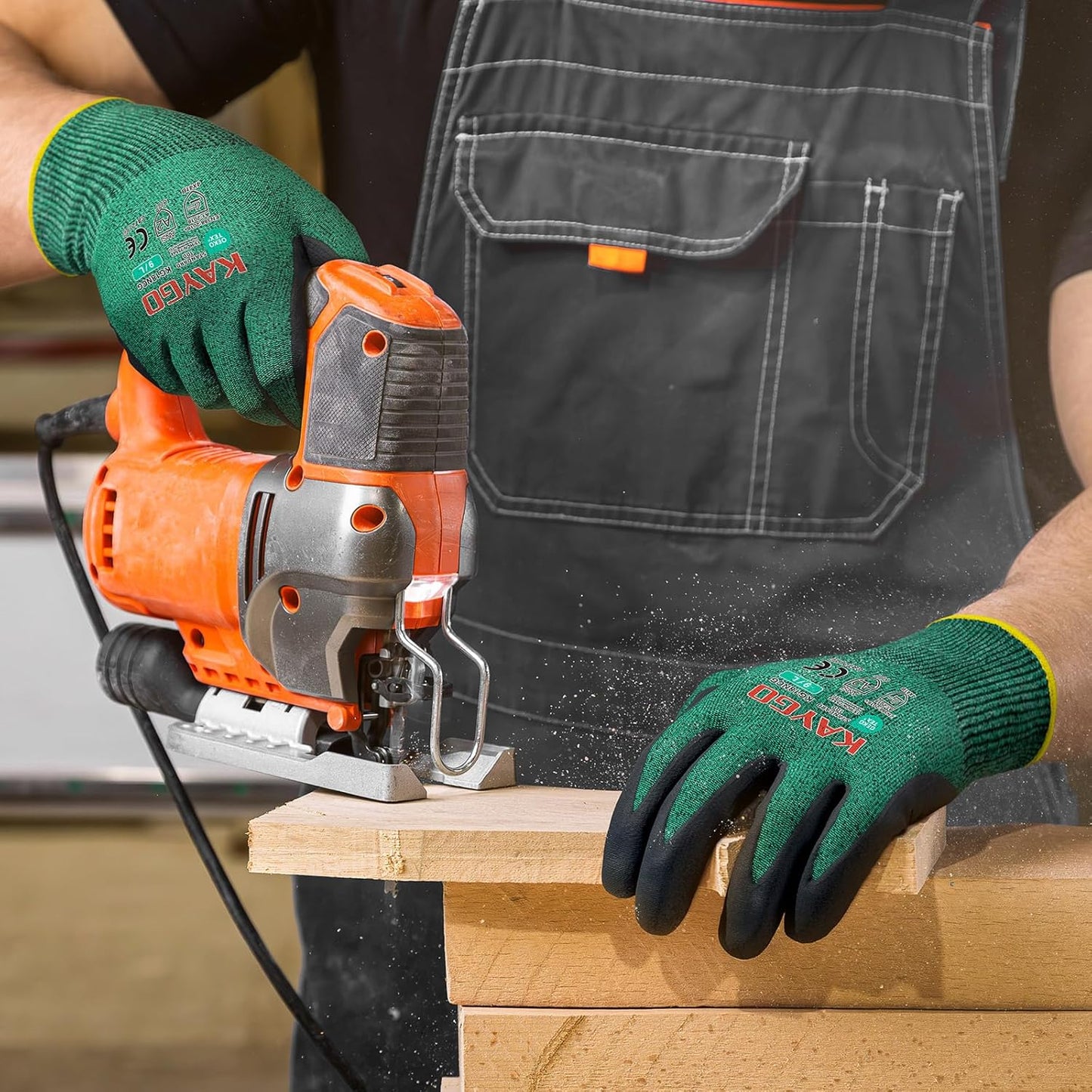 KAYGO Safety Work Gloves MicroFoam Nitrile Coated, 3 Pairs KG18N, Cut Resistant Glove with Abrasion and Oil Resistant Grip, ANSI Cut Level A2, S, Green