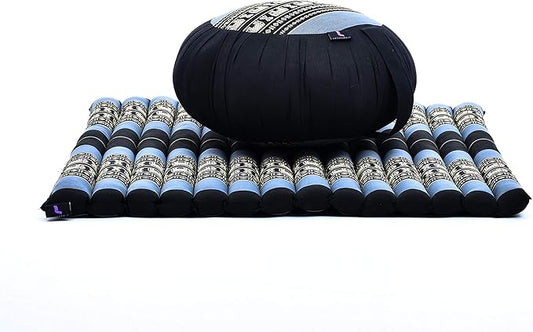 Leewadee Meditation Cushion Set – 1 Round Zafu Meditation Pillow and 1 Square Roll-Up Zabuton Meditation Mat, Pillows Bundle Filled with Kapok
