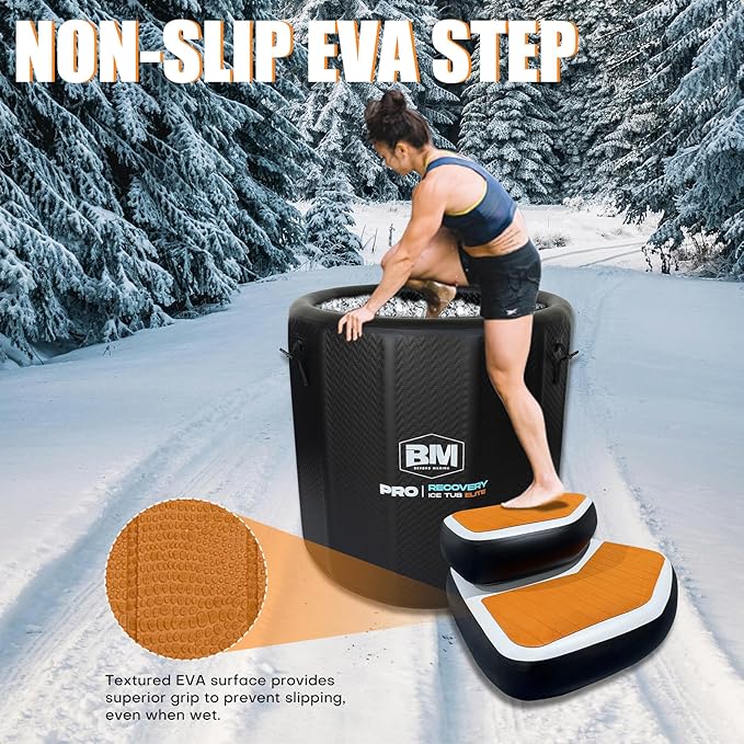 Inflatable Step for Cold Plunge Tub, EVA Non-Slip Drop Stitch Ice Bath Accessory, Detachable 2-Piece Tier Design, Portable Stairs for Ice Plunge, Fits Most Inflatable Ice Tubs