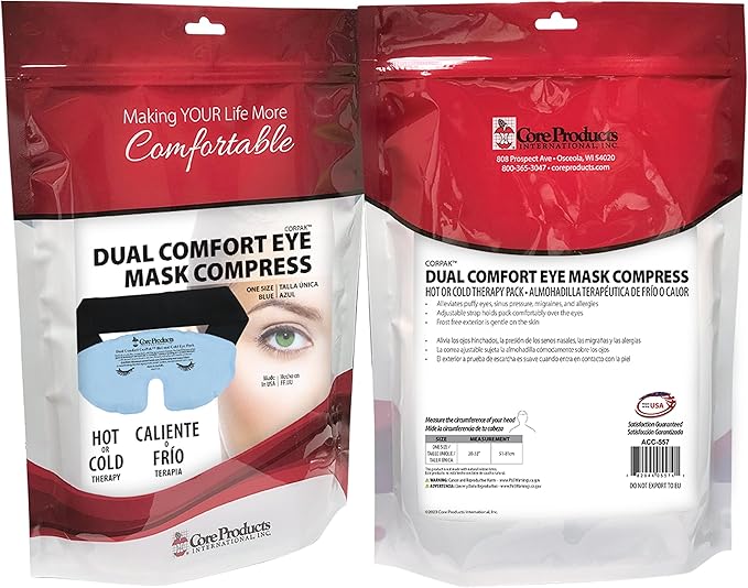 Core Products Dual Comfort Migraine CorPak Hot Cold Therapy, Eye Mask Compress, No Frost, Includes Strap