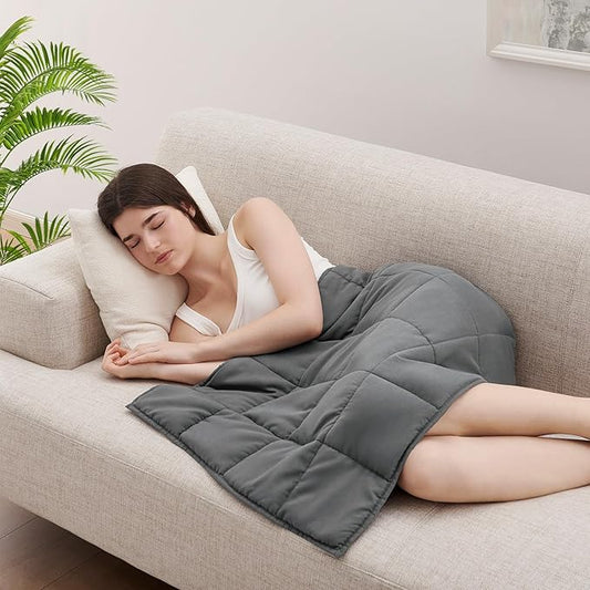 L'AGRATY Weighted Lap Blanket 5lb: Small Weighted Blanket for Adults Portable Travel - Cooling Pad for Relaxation Sleeping - Cozy Washable All-Season (29" x 24")