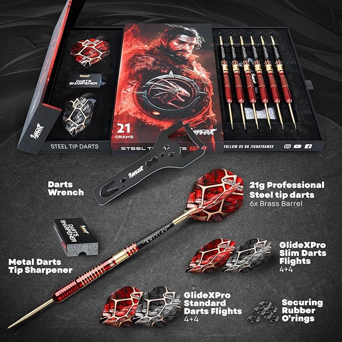 IgnatGames Premium Steel Tip Darts – 3/6/12 Pack Brass Barrels with Aluminum Shafts, 16 GlideXPro Flight Set, Tool Kit & Giftable Case