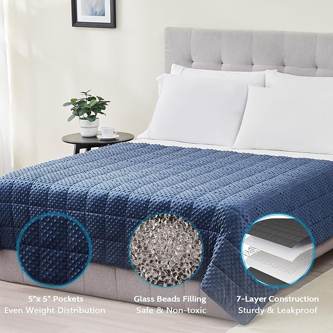 L'AGRATY Weighted Blanket for Adult - 48"x72" 15lbs Minky Dots Heavy Blanket with Glass Beads: Soft Breathable for All-Season Summer Fall Winter Thick Comfort for Sleeping