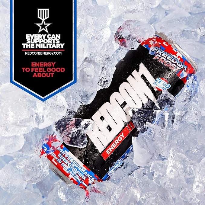 REDCON1 Energy High Performance Drink, Freedom Frost - Zero Sugar Energy Drink with Alpha GPC Nootropic - 200mg Natural Caffeine from Green Coffee Beans - Vitamin B6, B12 & B5 to Boost Mood (12 ct)