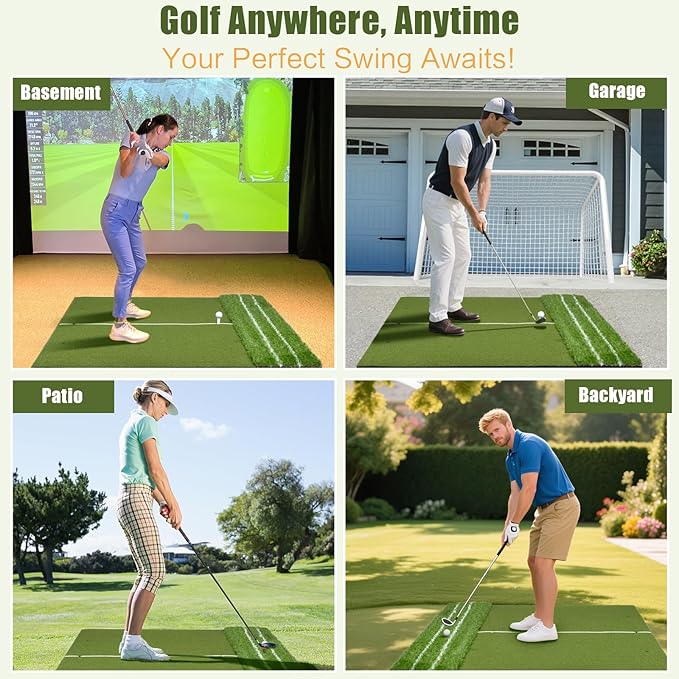 SIOTMERA 23x16IN & 5x4FT Golf Mat, Dual-Turf Golf Hitting Mat with High-Elasticity EVA Anti-Slip Bottom, Anti-Deformation,Reinforced Glue, Ideal for Swing,Chipping Practice,Indoor/Outdoor