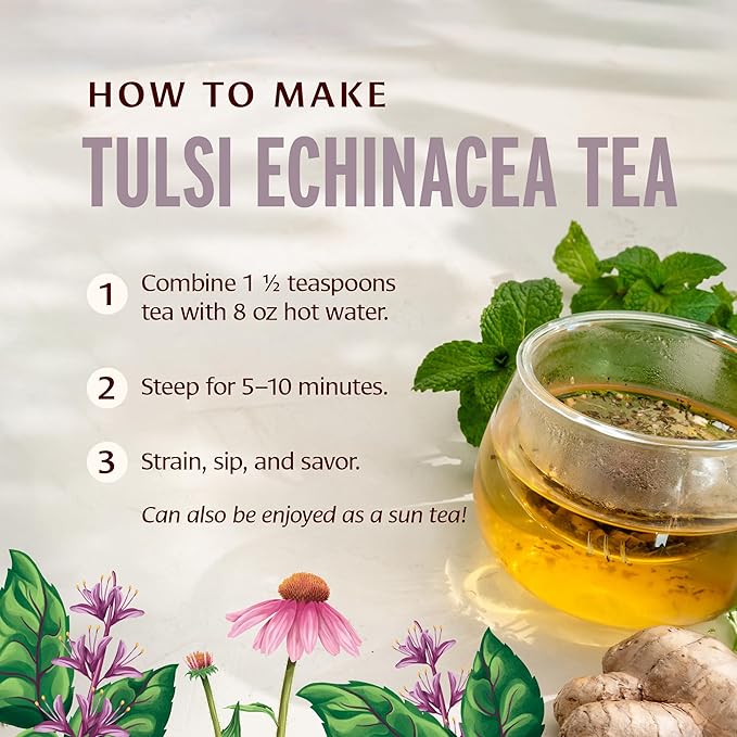 Banyan Botanicals Tulsi Echinacea Tea – Organic Immune Support Tea with Turmeric & Rosehip – Caffeine Free Tea for Healthy Immune Function* – 2 oz. – Non-GMO Sustainably Sourced Herbal Loose Leaf Tea