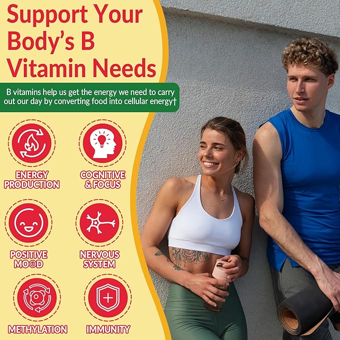 Super Vitamin B Complex Gummies - All B Vitamins Including Methyl B12, B1, B2, B3, B5, B6, Biotin, Methylfolate with Vitamin C, Choline, Inositol, PABA for Energy, Brain & Immune Support, Sugar Free