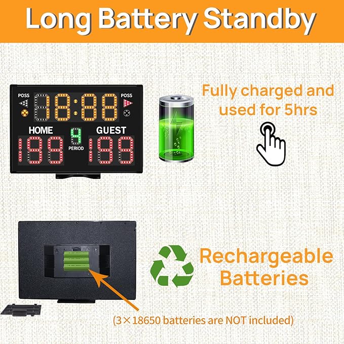 YZ Battery Powered Electronic Basketball Scoreboard Timer Clock with Buzzer, Portable Tabletop Digital Scoreboard with Remote, Wall-Mounted Professional Score Clock Score Keeper for Multisports
