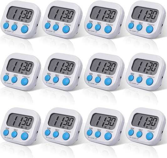 Weewooday 12 Pcs Digital Kitchen Magnetic Timer Bulk Classroom Count up Countdown Timer Large Digits Egg Loud Alarm Cute Desk Stopwatch for Teacher Kids Cooking Office (Stylish Style)