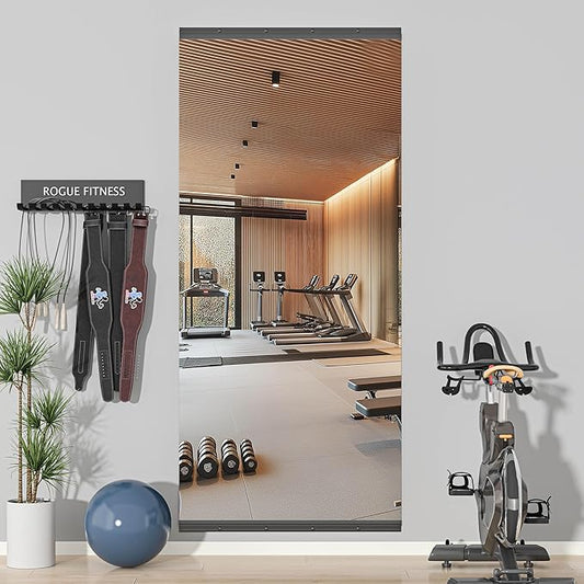 Hasipu 79''x35'' Home Gym Mirror Large Full Length Wall Mounted Full Body Mirror for Yoga Dance Fitness Exercise Studio Bedroom Garage, Frameless Tempered Glass Workout Mirrors Black Rectangular