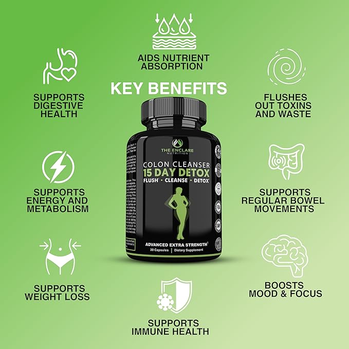 THE ENCLARE NUTRITION Colon Cleanse 15 Day Gut Cleanse Pills. Colon Cleanser for Women & Men. Psyllium, Probiotic Laxatives for Constipation, Bloating Relief, Detox Cleanse for Weight Loss Support (1)