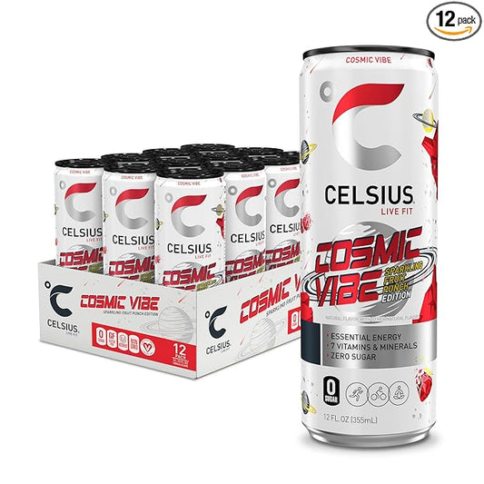 CELSIUS COSMIC VIBE Sparkling Fruit Punch, Sugar Free Energy Drink, 12 Fl Oz (Pack of 12)