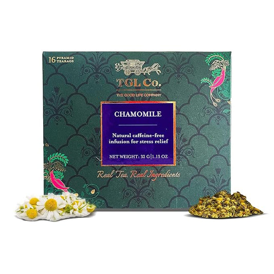 TGL Co. Chamomile Tea – 16 Tea Bags | Herbal Caffeine-Free | Soothing Bedtime Blend | Natural & Calming Chamomile Flowers | Premium Loose Leaf Tea in Pyramid Bags