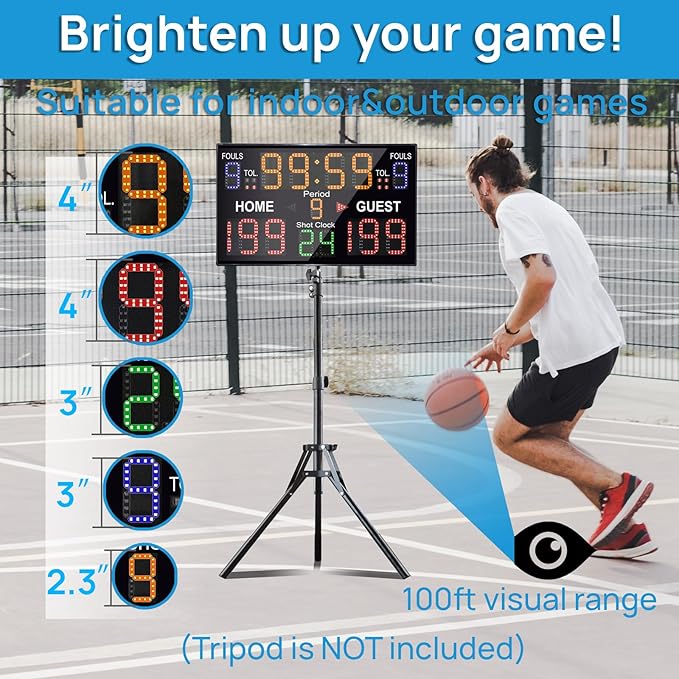 YZ LED Basketball Scoreboard with Shot Clock, Digital Scoreboard with Remoe, Electronic Scoreboard with Timer Clock, Digital Score Keeper Outdoor