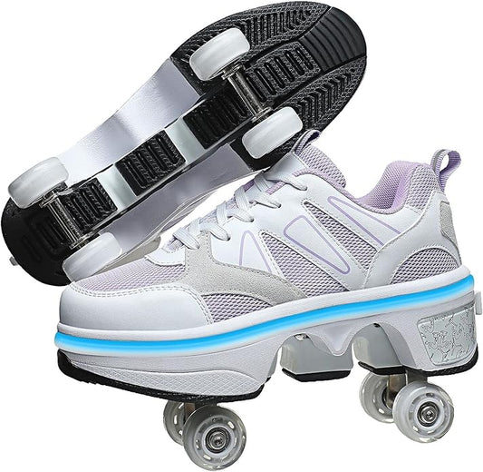 2-in-1 Roller Skates & Sneakers Unisex Retractable Wheels Outdoor Fun & Fitness Kick Roller Shoes