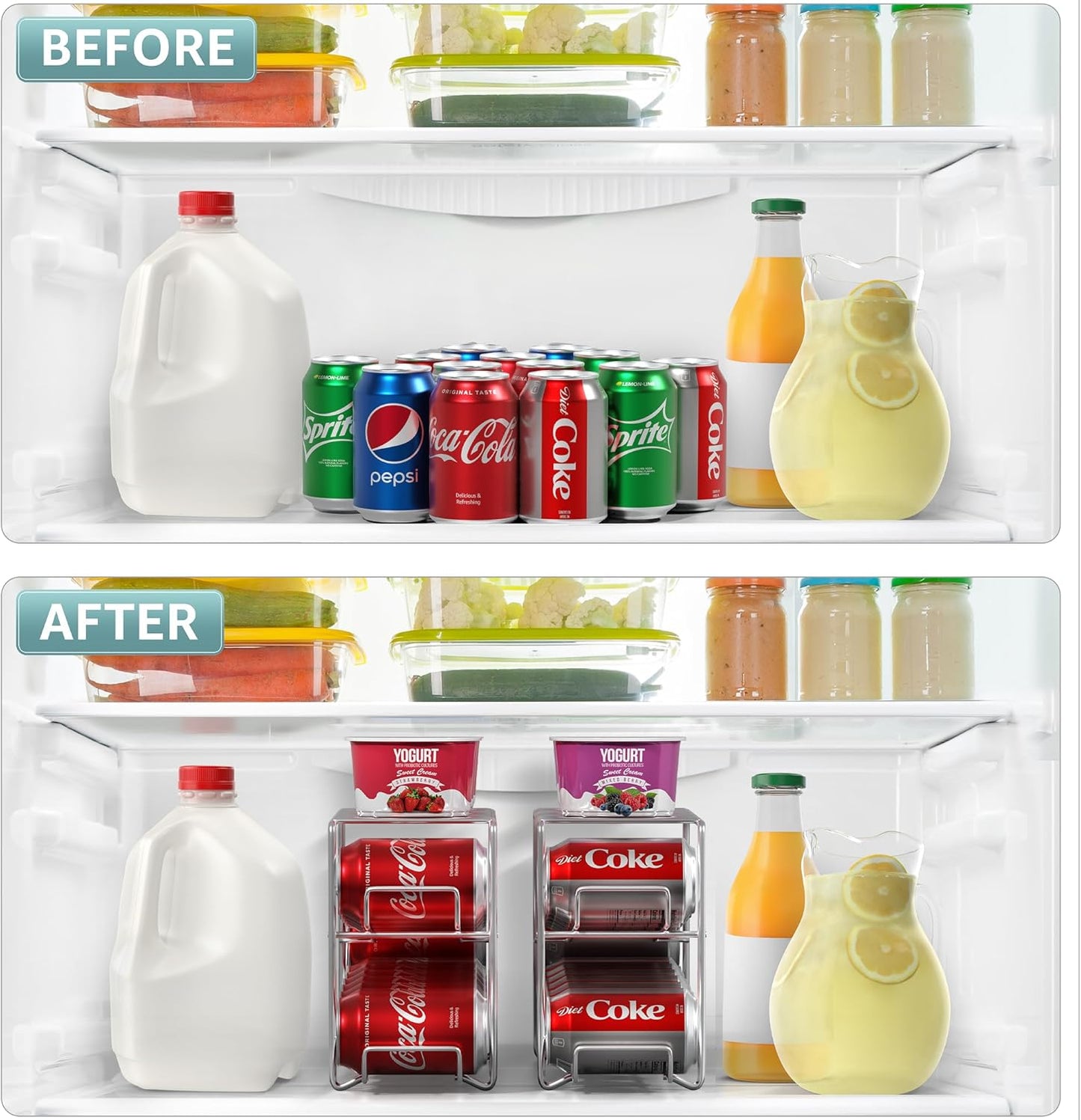 Sorbus Soda Can Rack Beverage Dispenser (1 Pack, Silver) – Holds 12 Standard 12oz Cans – Soda Can Organizer for Refrigerator, Pantry, or Countertop