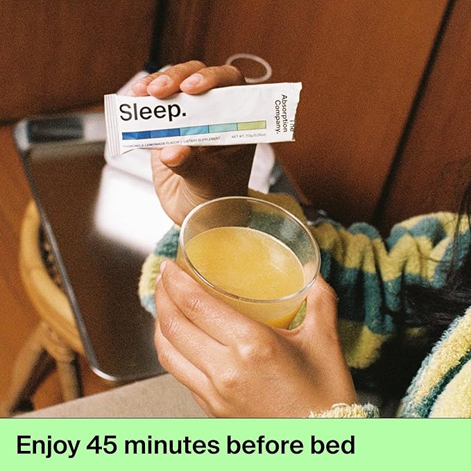 Sleep Aid Powder - Calming Drink for Deep Sleep with Liposomal Saffron, Magnesium & PharmaGABA Melatonin-Free Natural Supplement to Reduce Stress and Improve Sleep Quality Chamomile Lemonade 28 Sticks