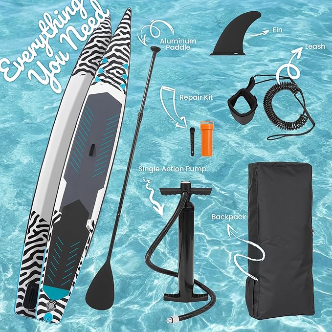 Paddle Board 14'x25’’ Inflatable Paddle Board with Complete SUP Accessories, Anti-Slip EVA Deck, Air Pump, Removable Fins, Carrying Handle, Backpack for Adult