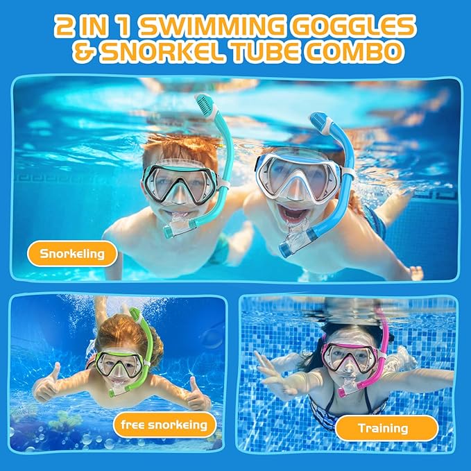 Snorkeling Gear, Dry Snorkel Set180° Panoramic Wide View,Anti-Fog Scuba Diving Mask, Professional Snorkeling Gear for Free Breathing, Swimming, Diving
