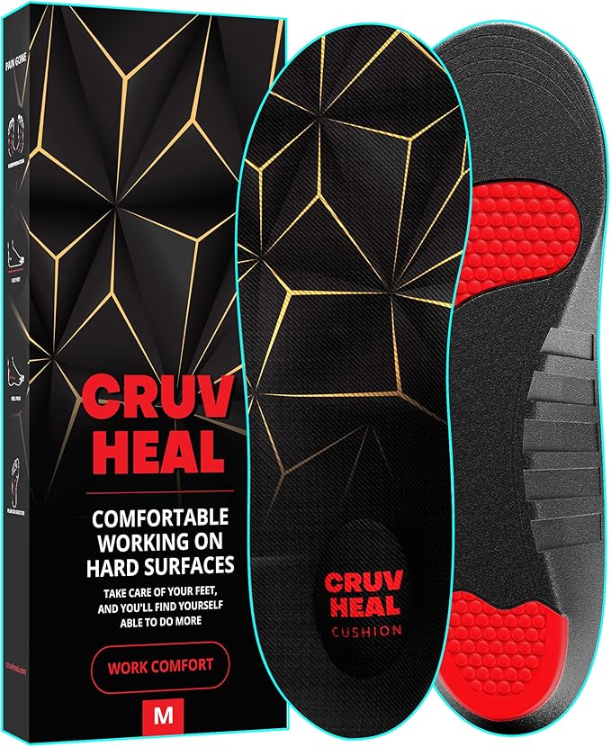 Work Pro Comfort Insoles - Shock Absorption - Low Arch - Cushioning Anti Fatigue Shoe Insert Men Women - Non-Slip - Soft Comfortable Work Boot Insoles - Foot Pain Relief (M, Black)