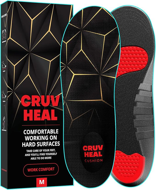 Work Pro Comfort Insoles - Shock Absorption - Low Arch - Cushioning Anti Fatigue Shoe Insert Men Women - Non-Slip - Soft Comfortable Work Boot Insoles - Foot Pain Relief (M, Black)