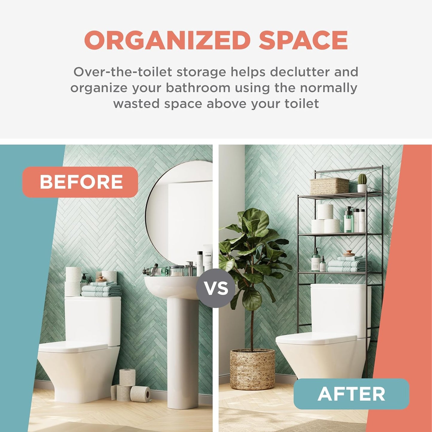 Zenna Home Over the Toilet Storage Shelf Space Saver, Behind Toilet Bathroom Organizer and Storage, Metal Bathroom Organizer with 3 Shelves, Oil Rubbed Bronze