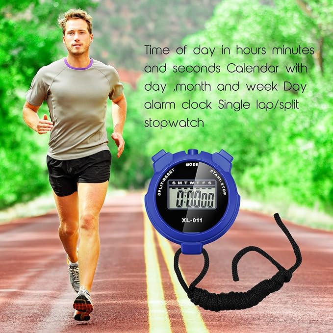 TOODOO 12 Pack Multi Function Digital Stopwatch Timer Bulk Sports Stopwatch with Lanyard Plastic Display Waterproof Date Time Alarm Timer for Coaches Fitness Referees