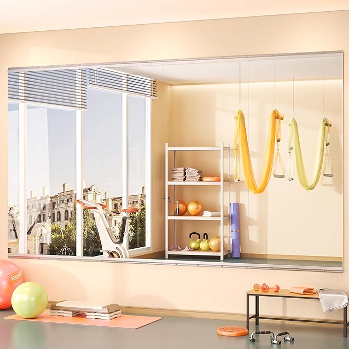 Hasipu Home Gym Mirror 48" L x 24" W - 4PCS Large Full Body Mirror for Yoga, Wall-Mounted Mirrors for Fitness, Garage, Dance Studio, 0.16in Tempered Glass Frameless