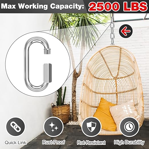 M12-12 Pack 4.17“ Quick Links Chain Connectors, 1/2" Galvanized Chain Locking Carabiners Hooks, 2500LBS Heavy Duty Thread Quick Link Clips, Twist Oval Keychain D Shape for Swing, Camping