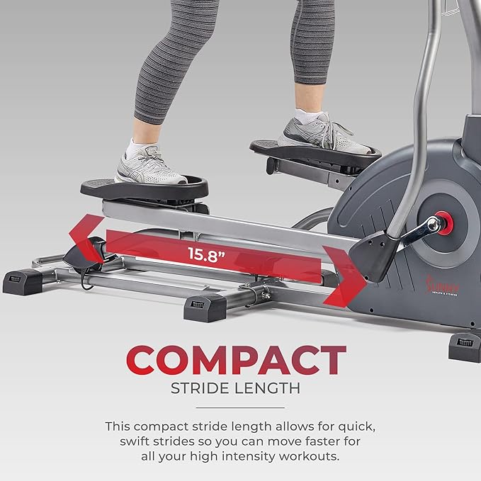Sunny Health & Fitness Elliptical Trainer Machine w/Built-in Pulse Sensor, Low Impact Cardio Exerciser & Full-Body Cross Training for Home, Optional Free SunnyFit App Link & Electric w/300LB Load